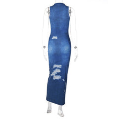 Maisyn Denim Printed Maxi Dress - CloudNine Fash Boutique