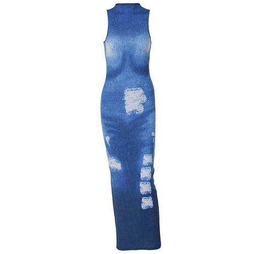 Maisyn Denim Printed Maxi Dress - CloudNine Fash Boutique