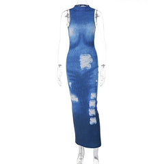 Maisyn Denim Printed Maxi Dress - CloudNine Fash Boutique