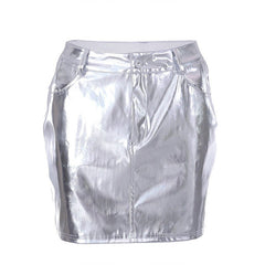 Melanie Faux Leather Metallic Mini Skirt - CloudNine Fash Boutique