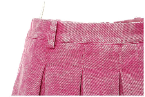 Mia Pleated Washed Denim Mini Skirt - CloudNine Fash Boutique