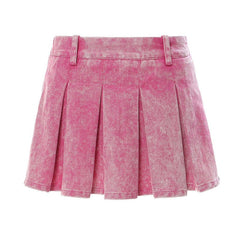 Mia Pleated Washed Denim Mini Skirt - CloudNine Fash Boutique