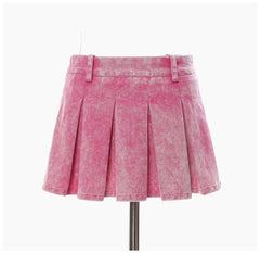 Mia Pleated Washed Denim Mini Skirt - CloudNine Fash Boutique