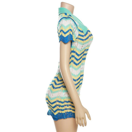 Miss Behave Crochet Collared Chevron Mini Dress - CloudNine Fash Boutique