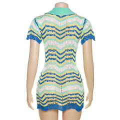 Miss Behave Crochet Collared Chevron Mini Dress - CloudNine Fash Boutique