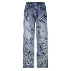 Need A Prescription Letter Patch Straight Leg Jeans - CloudNine Fash Boutique