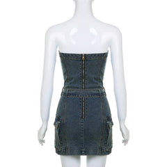 Nia Belted Denim Strapless Mini Dress - CloudNine Fash Boutique