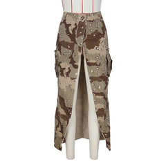 Open Fire Distressed Camo Cargo Maxi Skirt - CloudNine Fash Boutique