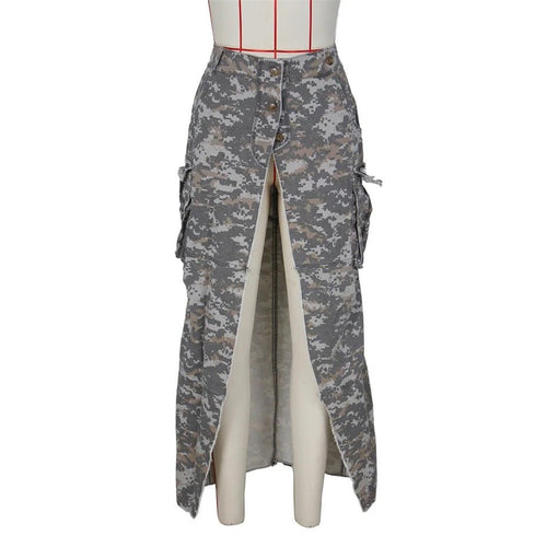 Open Fire Distressed Camo Cargo Maxi Skirt - CloudNine Fash Boutique