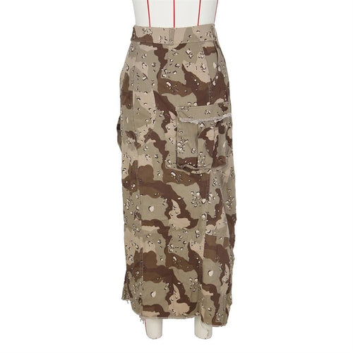 Open Fire Distressed Camo Cargo Maxi Skirt - CloudNine Fash Boutique