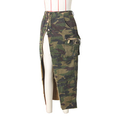 Open Fire Distressed Camo Cargo Maxi Skirt - CloudNine Fash Boutique