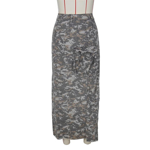 Open Fire Distressed Camo Cargo Maxi Skirt - CloudNine Fash Boutique