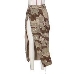 Open Fire Distressed Camo Cargo Maxi Skirt - CloudNine Fash Boutique