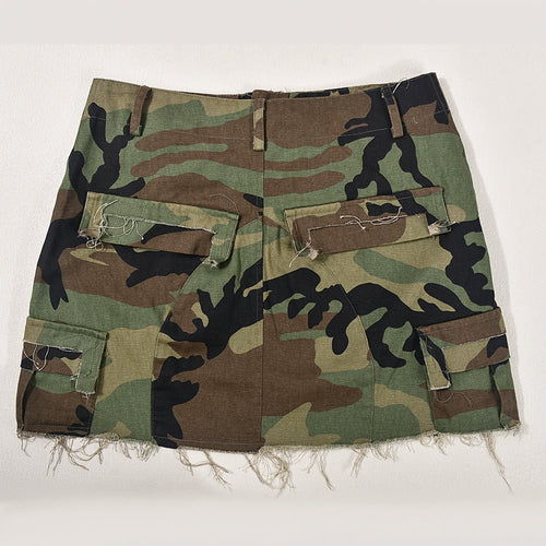Open Fire Distressed Camo Cargo Mini Skirt - CloudNine Fash Boutique