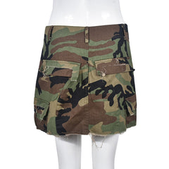 Open Fire Distressed Camo Cargo Mini Skirt - CloudNine Fash Boutique