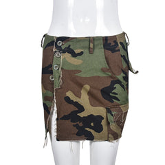 Open Fire Distressed Camo Cargo Mini Skirt - CloudNine Fash Boutique