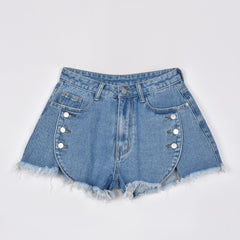 Pressin' My Buttons High Waist Distressed Denim Mini Shorts - CloudNine Fash Boutique