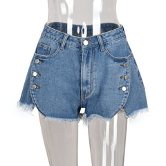 Pressin' My Buttons High Waist Distressed Denim Mini Shorts - CloudNine Fash Boutique