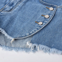 Pressin' My Buttons High Waist Distressed Denim Mini Shorts - CloudNine Fash Boutique