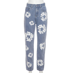 Raising Daisies Printed High Waist Straight Leg Jeans - CloudNine Fash Boutique