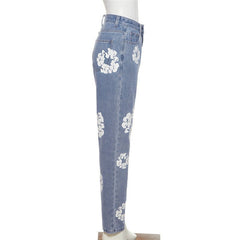 Raising Daisies Printed High Waist Straight Leg Jeans - CloudNine Fash Boutique