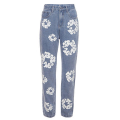 Raising Daisies Printed High Waist Straight Leg Jeans - CloudNine Fash Boutique