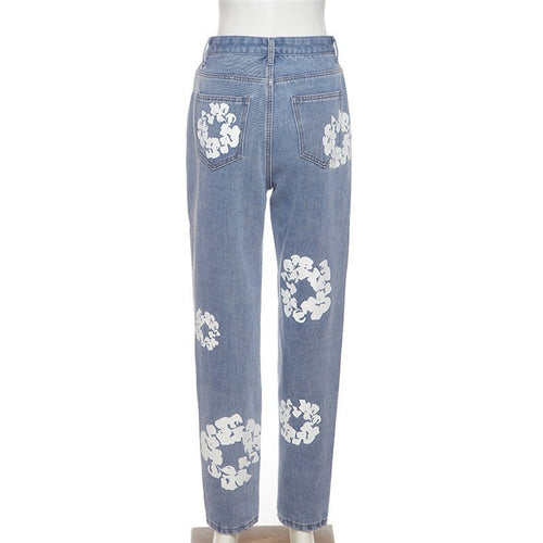 Raising Daisies Printed High Waist Straight Leg Jeans - CloudNine Fash Boutique