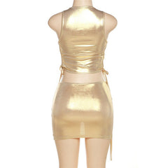 Round Of Applause Cutout Metallic Skirt Set - CloudNine Fash Boutique