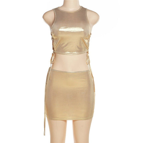 Round Of Applause Cutout Metallic Skirt Set - CloudNine Fash Boutique