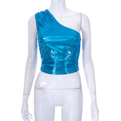 Shining Bright Exposed Shoulder Metallic Crop Top - CloudNine Fash Boutique