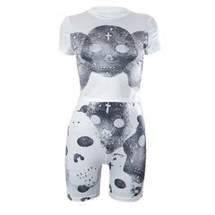 Skull Printed Biker Short Set - CloudNine Fash Boutique