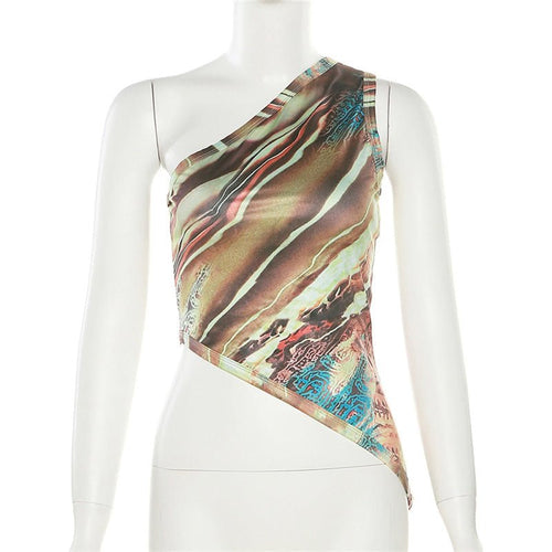 So Solid Printed One Shoulder Crop Tank - CloudNine Fash Boutique