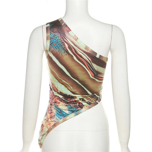 So Solid Printed One Shoulder Crop Tank - CloudNine Fash Boutique