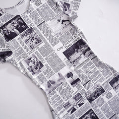 Talk Of The Town Newspaper Printed Short Sleeve Midi Dress - CloudNine Fash Boutique