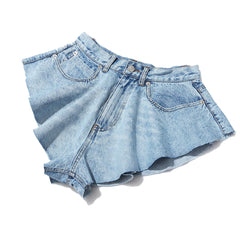 Trinity Ruffled Raw Hem Denim Mini Shorts - CloudNine Fash Boutique