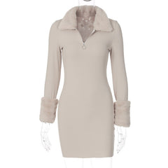 Vixen Fur Trim Mini Sweater Dress - CloudNine Fash Boutique