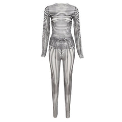 Wavelengths Striped Mesh Pant Set - CloudNine Fash Boutique