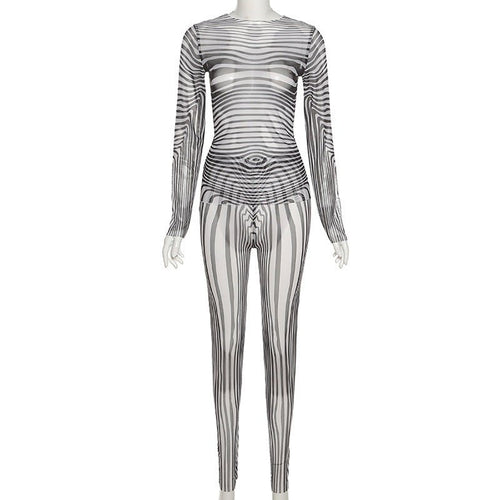 Wavelengths Striped Mesh Pant Set - CloudNine Fash Boutique