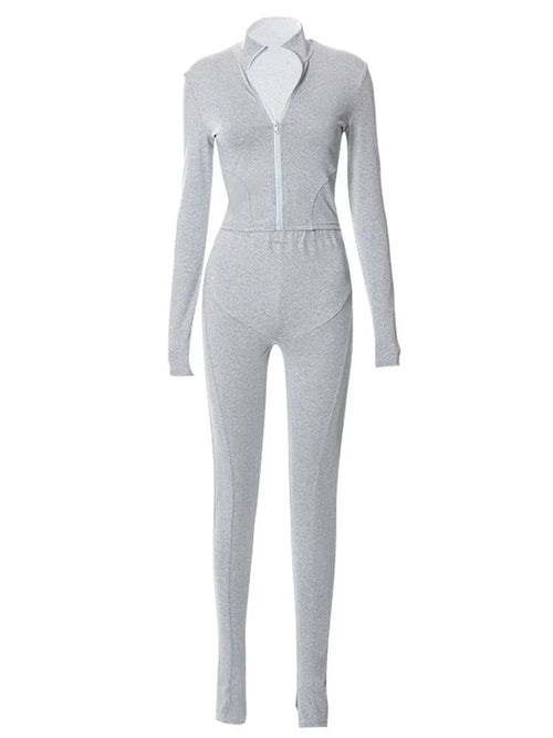 What A Rush Zipper Front Long Sleeve Legging Pant Set - CloudNine Fash Boutique