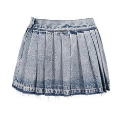 When You Bad Like That Pleated Washed Denim Mini Skirt - CloudNine Fash Boutique