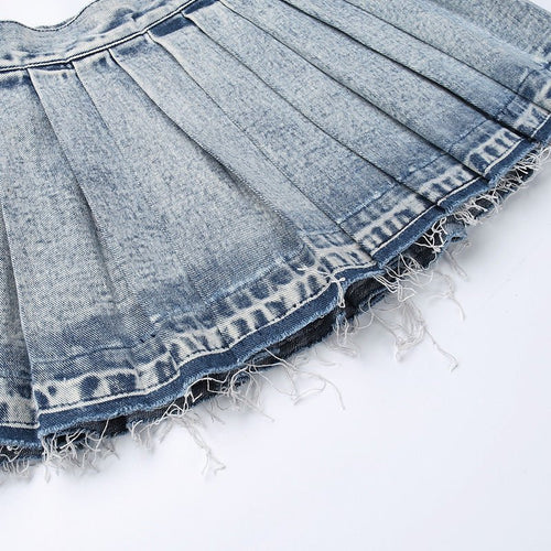When You Bad Like That Pleated Washed Denim Mini Skirt - CloudNine Fash Boutique