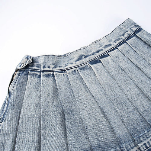 When You Bad Like That Pleated Washed Denim Mini Skirt - CloudNine Fash Boutique