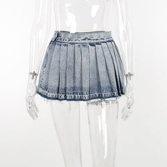 When You Bad Like That Pleated Washed Denim Mini Skirt - CloudNine Fash Boutique